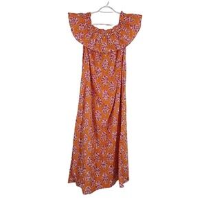 Pink City Prints Tuckernuck Tallulah Dress Orange Pink Off Shoulder Maxi NWT S
